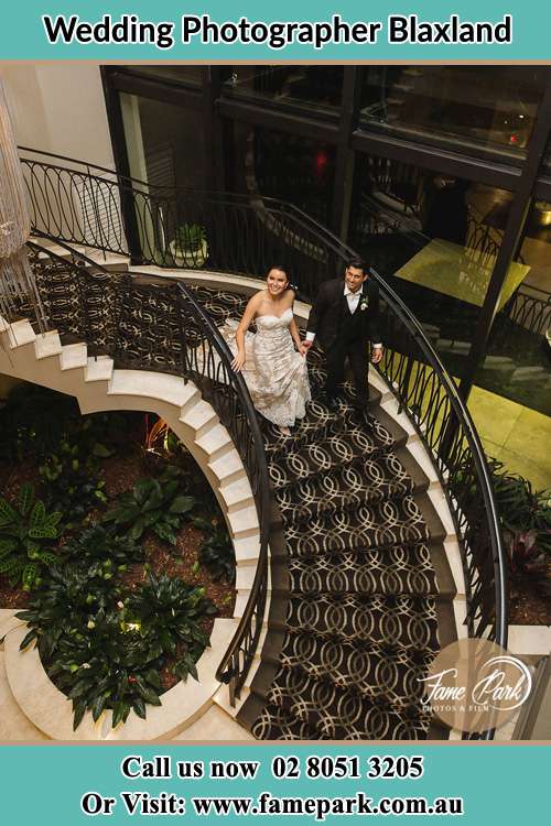 Photo of the Bride and Groom going down the stairs Blaxland NWS 2774