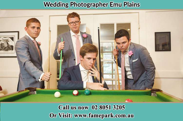 The Groom and his groomsmen playing billiards Emu Plains NSW 2750