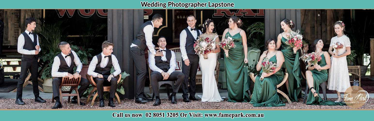 Bride and Groom together with their secondary sponsors at the lobby Lapstone NSW 2773