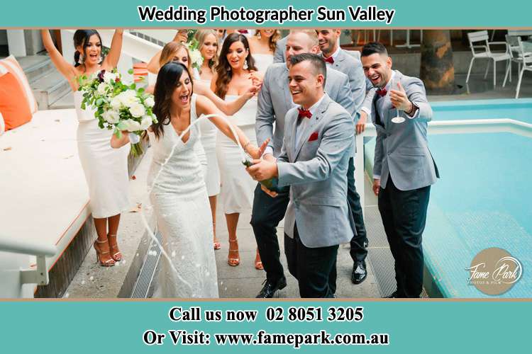 Photo of Bride and Groom at the poolside Sun Valley