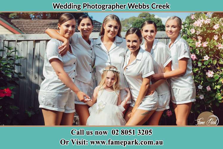 The Bride and her bridesmaids posed for the camera Webbs Creek