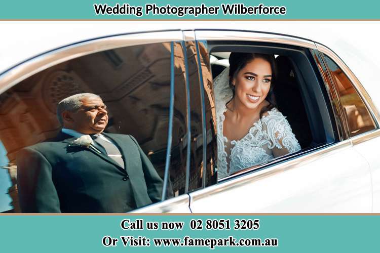 Photo of bride in her bridal car Wilberforce